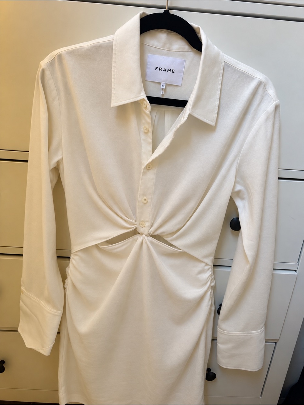 Frame Denim Cream Twist-Knot Button-Down Dress